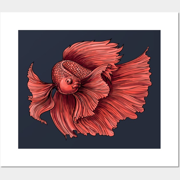 Coral Siamese fighting fish Wall Art by katerinamk